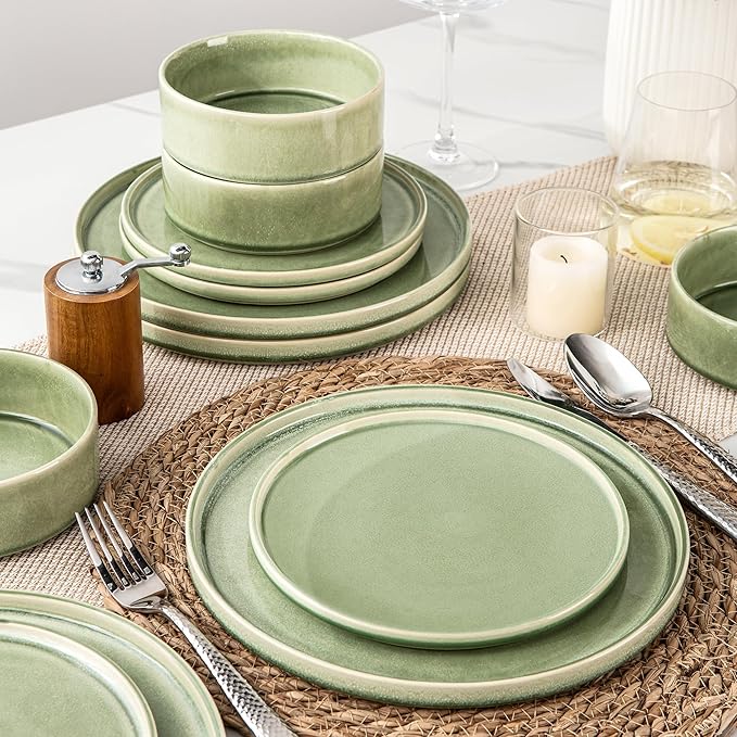 AmorArc Ceramic Dinnerware Sets, Handmade Reactive Glaze Stoneware Plates and Bowls Sets,Highly Chip and Crack Resistant | Dishwasher & Microwave Safe Dishes Set, Service for 6 (18pc)