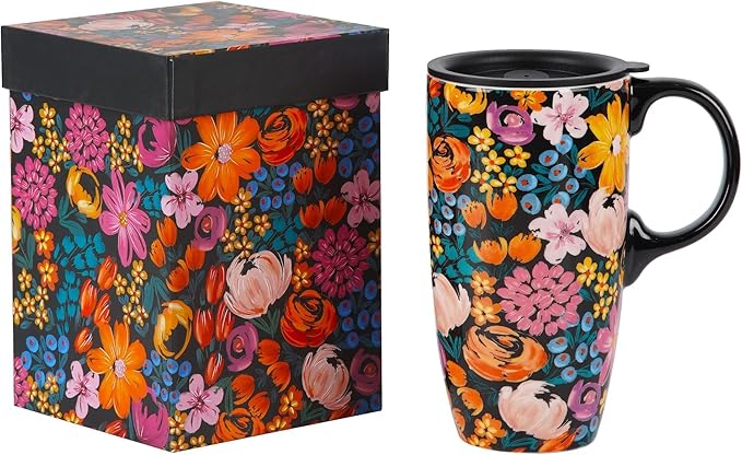 Topadorn Ceramic Mugs Porcelain Latte Tea Cup Coffee Mug with Gift Box,17oz. Flowers