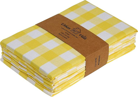 Urban Villa Easter Kitchen Towels Set of 6 Buffalo Checks Yellow/White Kitchen Towels 20X30 Inches 100% Cotton Highly Absorbent Kitchen Towels Premium Quality Ultra Soft Mitered Corners KitchenTowels