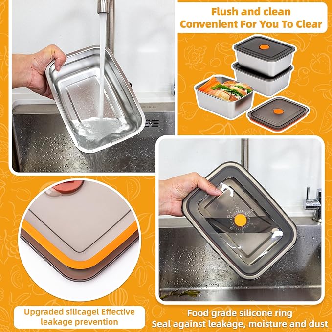 4 PCS Stainless Steel Food Storage Containers(33oz) with Lids Leak Proof & Airtight | Stainless steel freezer Containers,Airtight Bento Lunch Box,For Meal Prep,Fruit,Snack,Freezer