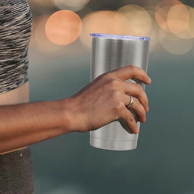 20 oz Tumbler Coffee Tavel Tumblers Bulk with Lid Stainless Steel Double Wall Vacuum Insulated Mug Powder Coated Cups fit Car Cupholder for Hot and Cold - Stainless Steel, 4Pack