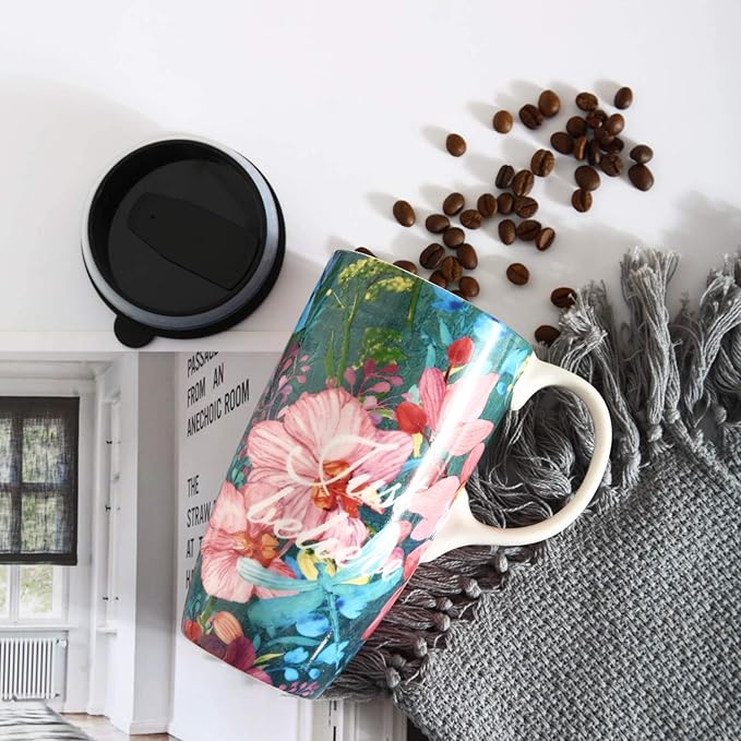 Ceramic Coffee Cup 17 Oz Tall Ceramic Mug with Lid and Color Box, Perfect for Coffee and Tea, Just Believe