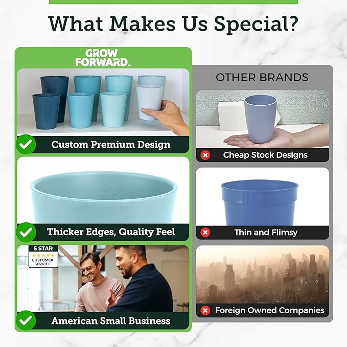 Grow Forward Premium Wheat Straw Cups - 13 & 20 oz Unbreakable BPA Free Hard Plastic Cups – Reusable Lightweight Plastic Drinking Glasses for Kitchen, Outdoor, Water, Camping, RV - Seascape