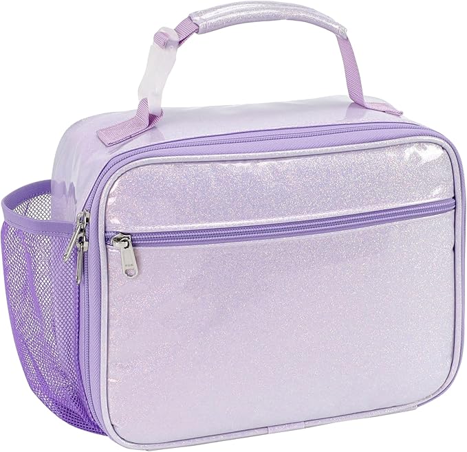 Bagseri Kids Lunch Bag Girls - Kids Lunch Box Insulated Leak-Proof and Reusable Lunch Bag for Girls with Water Bottle Holder Toddler Lunchbox for Daycare and School, Glitter Purple