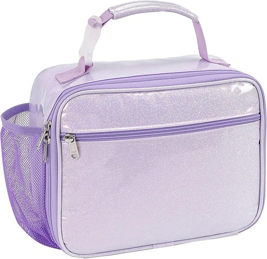 Bagseri Kids Lunch Bag Girls - Kids Lunch Box Insulated Leak-Proof and Reusable Lunch Bag for Girls with Water Bottle Holder Toddler Lunchbox for Daycare and School, Glitter Purple