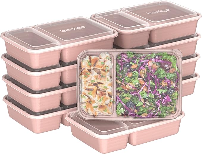 Bentgo Prep - 20-Piece 2-Compartment Reusable Meal Prep Containers with Lids, PFAS & BPA Free Materials, Durable, Microwave, Freezer, & Dishwasher Safe To Go Food Storage (Sweet Pea Glitter)