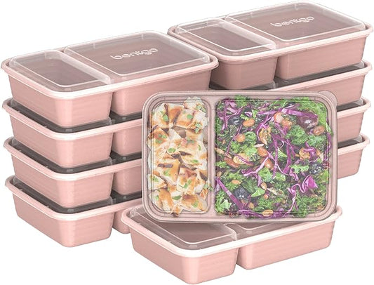 Bentgo Prep - 20-Piece 2-Compartment Reusable Meal Prep Containers with Lids, PFAS & BPA Free Materials, Durable, Microwave, Freezer, & Dishwasher Safe To Go Food Storage (Sweet Pea Glitter)