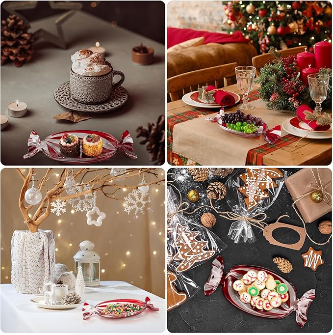 Christmas Platter Dish, Glass Candy Platter Serving Dessert Plates Christmas Dinnerware Tray Decorative Plates for Xmas Holiday Party Favor, Small