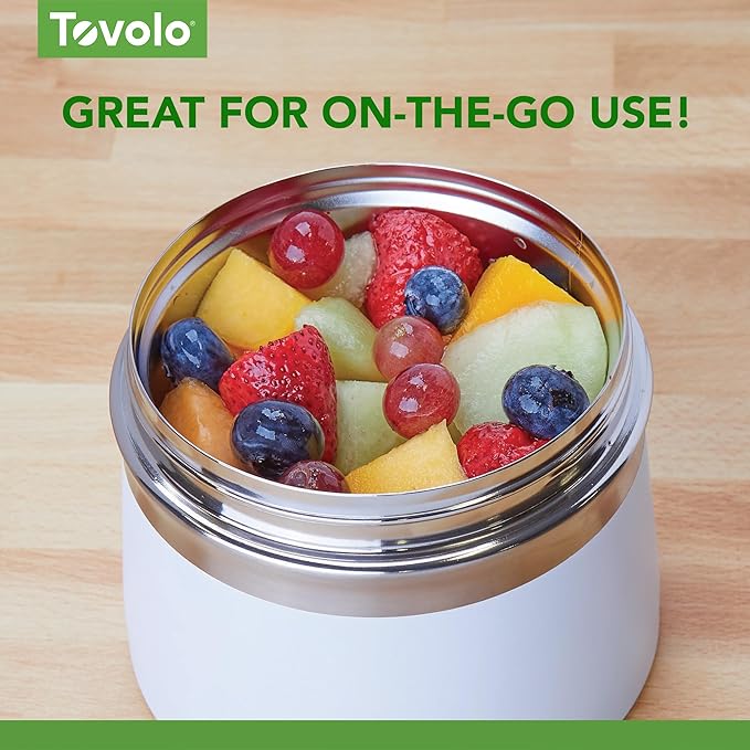 Tovolo 1 Quart Food Traveler White - Stainless Steel Food Storage Container, Double Wall Insulated Thermos for Hot and Cold Food, Spill-Proof Travel Container, BPA-Free, Dishwasher Safe