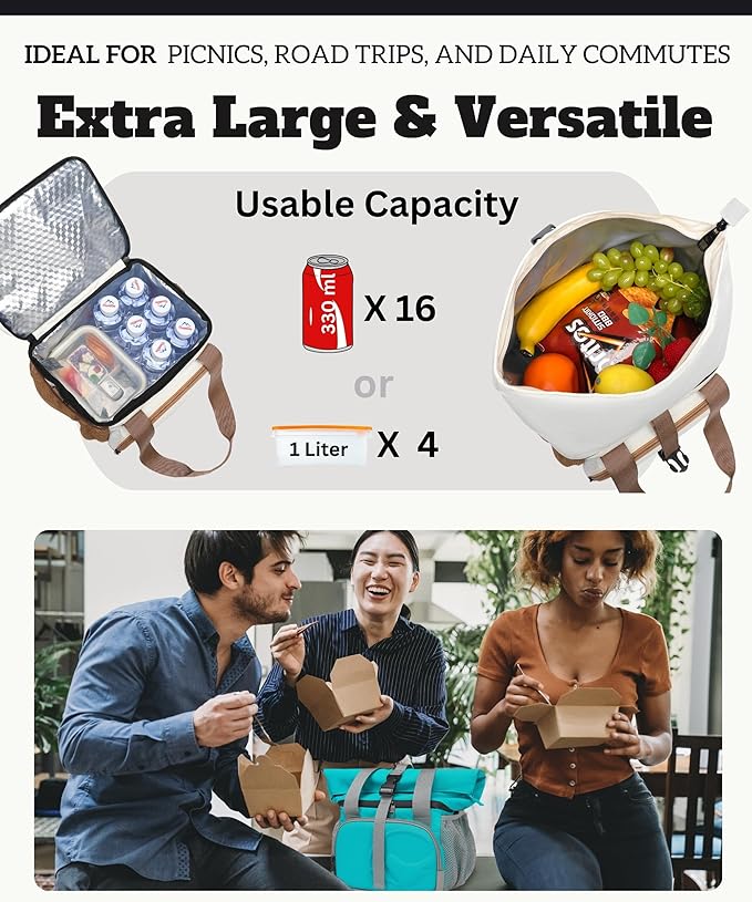 SUNNY BIRD Dual Compartment Lunch Bag Insulated Lunch Box for Women and Men (Ivory White 01)