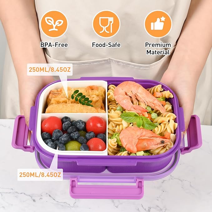 Bento Boxes with Removable Compartments for Adults & Kids,1000ml Lunch Box with Spoon & Water Cup,BPA-Free,Microwave & Dishwasher Safe(Purple)
