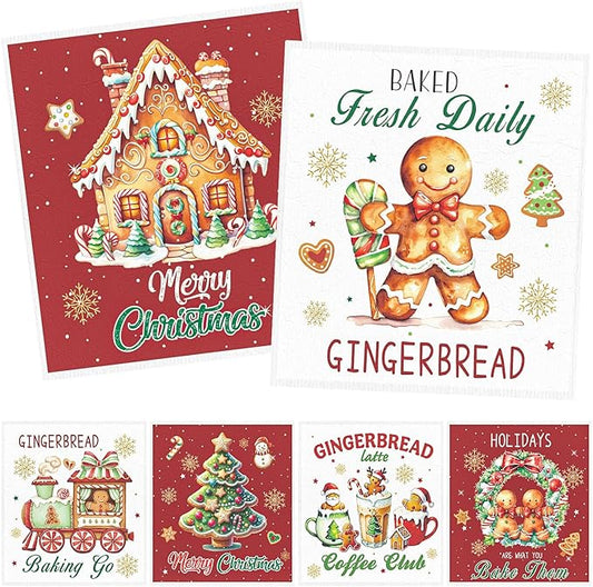 Christmas Swedish Dishcloths for Kitchen - 6PCS Gingerbread Christmas Swedish Cloths for Washing Dishes, Gingerbread Candy Reusable Dish Towels Gifts, Xmas Washable Cleaning Sponge for Home