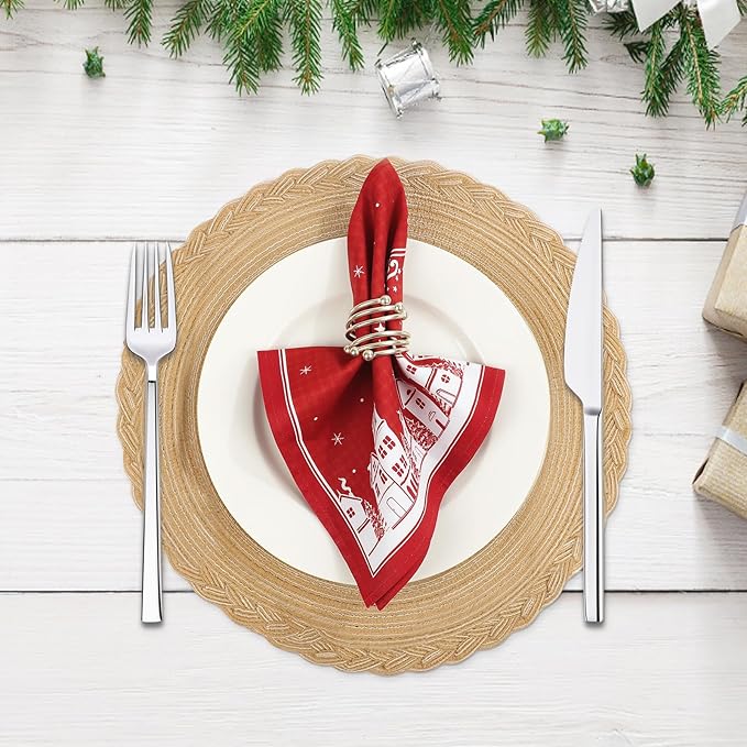 Christmas Deer Napkins, 18×18 Inch Santa Dinner Cloth Napkins Set of 6, Washable Cotton Soft Absorbent Square Napkins for Dining Kitchen Party Wedding Decoration