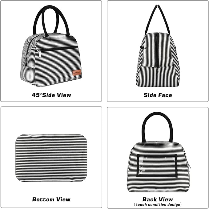 BALORAY Lunch Bag for Women Men Cute Reusable Insulated Lunch Box Large Capacity Lunch Tote Bag for Work, Picnic or Travel (Zipper Stripes)