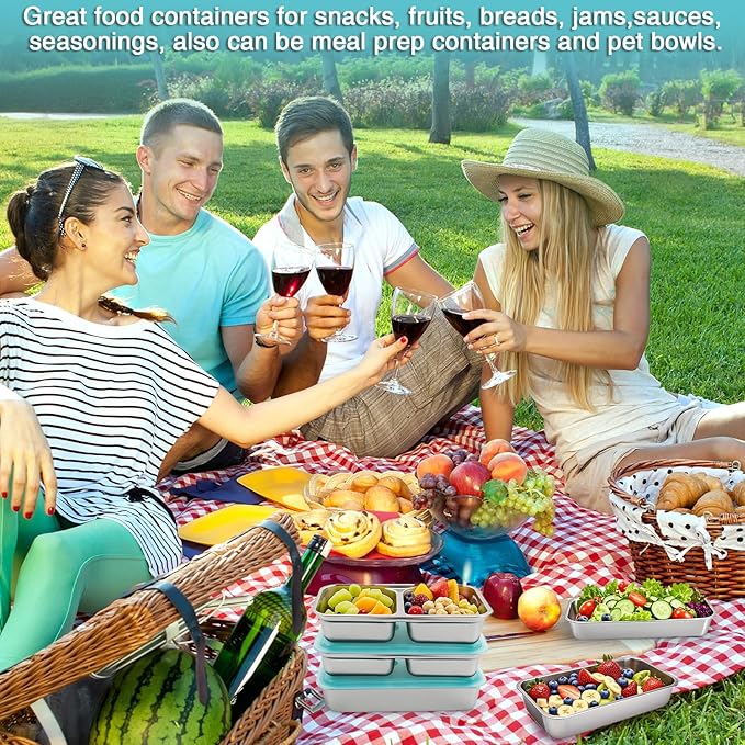 shopwithgreen Stainless Steel Reusable Snack Containers with Lids, Grab and Go Snackle Box Containers, Small Sauce Condiment Containers for Travel, School, Camping, Dishwasher Safe, 4 Pack, 17.6oz