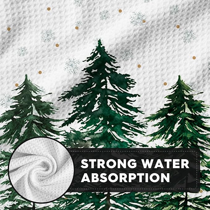 Artoid Mode Snowflakes Xmas Tree Christmas Kitchen Dish Cloths, 12x12 Inch Quick Dry Microfiber Dishcloths for Kitchen Dish Rags Set of 2