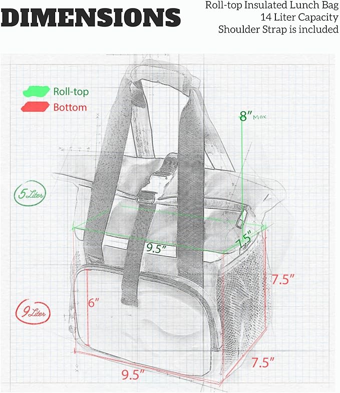SUNNY BIRD Dual Compartment Lunch Bag Insulated Lunch Box for Women and Men (Black 01)