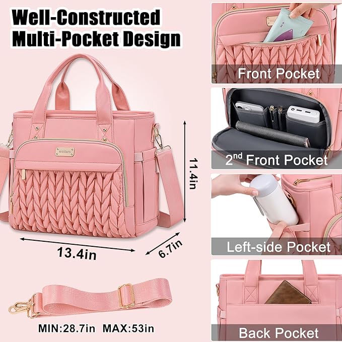 Weitars Insulated Lunch Bag for Women,Leak Proof Lunch Box for Work,Extra Large Lunch Tote Bag With Removable Shoulder Strap with Side Pockets,Reusable Lunch Bag For Picnic Hiking (Pink-02)