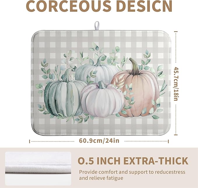 Thanksgiving Fall Dish Drying Mat Pumpkin Dish Drying Pad Autumn Large Dish Drying Matt Absorbent Dish Drainer Mat for Kitchen Counter Decor XL Coffee Maker Mat18x24 In
