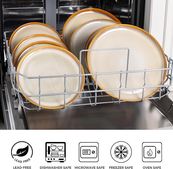 LERATIO Ceramic Dinnerware Sets for 4,12 Pieces Poreclain Plates and Bowls Sets,Scratch Resistant Dishes,Dishwasher & Microwave Safe,Oven Safe Dishes Set,Service for 4-Kahki