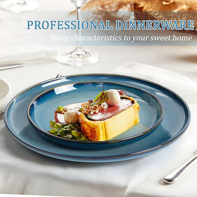 Plates and Bowls Sets, Ceramic Dinnerware Sets, 12 Pieces Modern Stoneware Dinnerware Set for 4, Reactive Glaze Dinnerware Set for Home Kitchen, Scratch Resistant, Microwave and Dishwasher