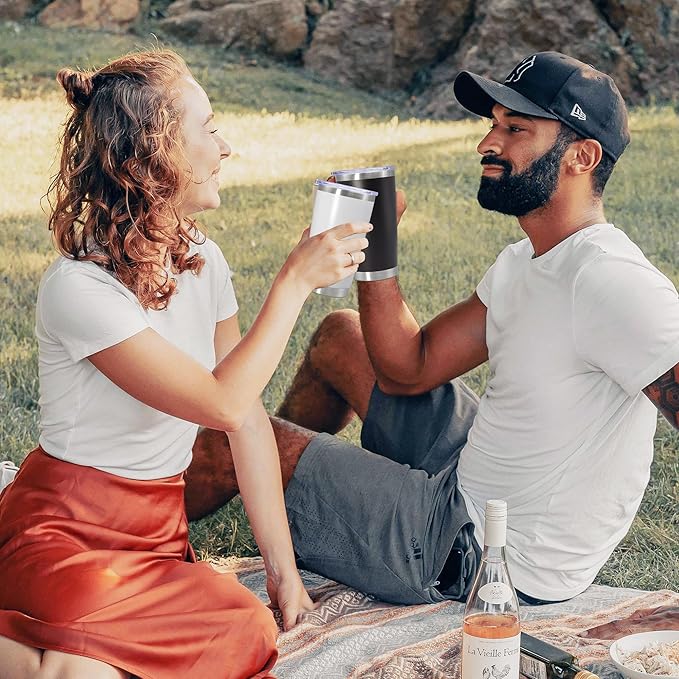 20 oz Tumbler Coffee Tavel Tumblers Bulk with Lid Stainless Steel Double Wall Vacuum Insulated Mug Powder Coated Cups fit Car Cupholder for Hot and Cold - White, 4Pack