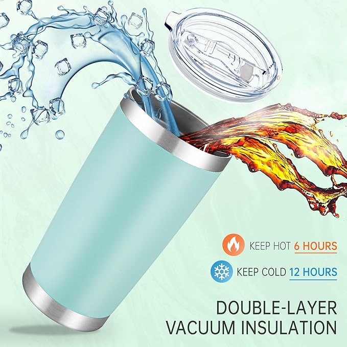 20 oz Tumbler Stainless Steel Tumblers with Lid Double Wall Vacuum Insulated Coffee Mug 20oz Powder Coated Cup for Hot and Cold Drinks, Turquoise, 1 pack