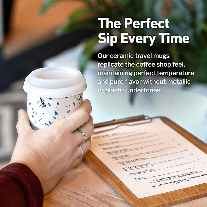 Travel Mug - Travel Size Mug – Reusable Coffee Mug Unique to Go Mug – Microwave & Dishwasher Safe Coffee White & Blue Tumbler - Gifts for Women Men Him Her – 12oz – Orchid