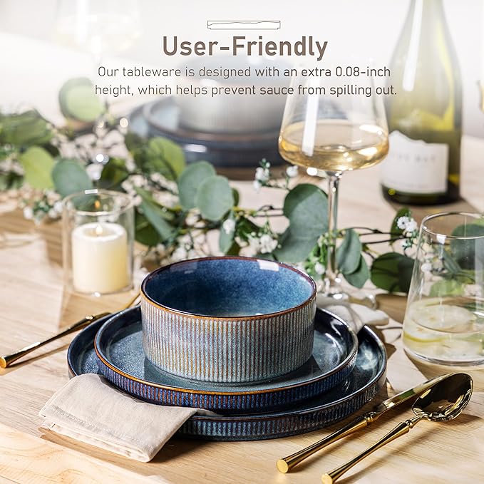 GBHOME Stoneware Dinnerware Sets for 4,Round Reactive Glaze Ceramic Plates and Bowls Set,Highly Scratch Resistant | Dishwasher & Microwave Safe Dishes Set,Service for 4(12Pcs)