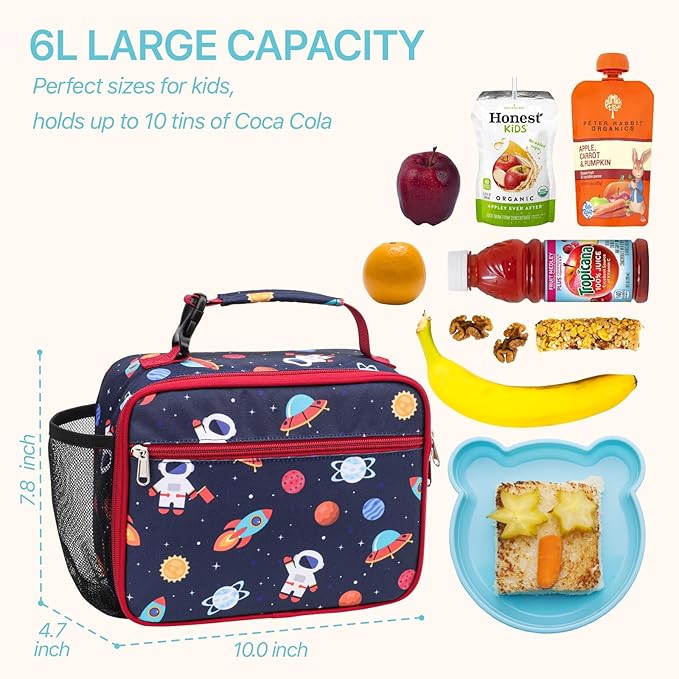 Bagseri Kids Lunch Bag Boys - Insulated Lunch Box for Kids Reusable Leak-Proof Boys Lunch Bag Toddler Lunch Box for Daycare and School, Space Astronaut