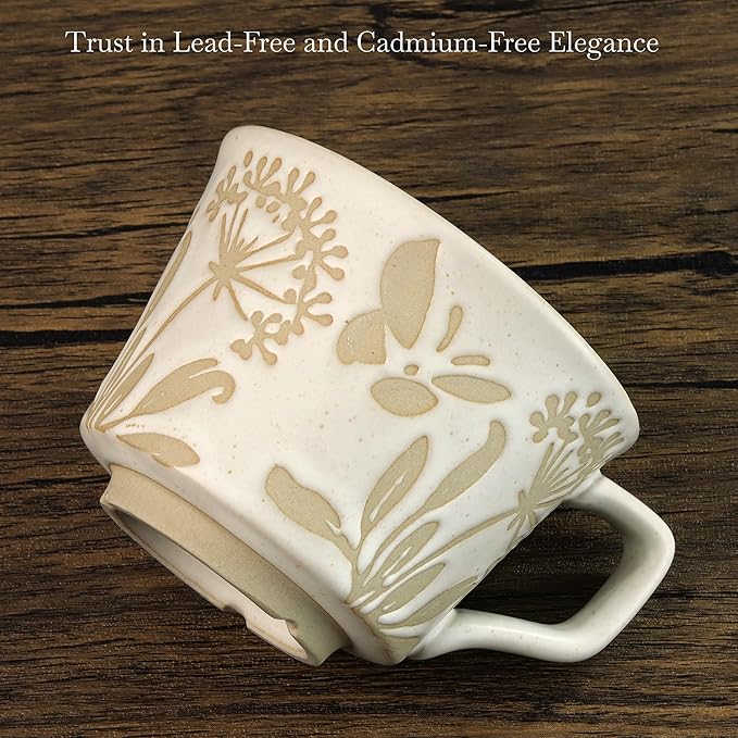 Ceramic Coffee Mug, 12 oz Novelty Unique Teacup with Large Handle, Stoneware Cup for Tea Mocha Latte Cappuccino Espresso (Butterfly)