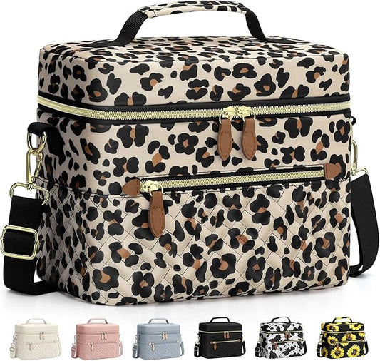 Capolo Lunch Box for Women Men Adults,Insulated Lunch Bag Leakproof Lunch Cooler Box with Removable Strap Cute Lunch Tote Bags Reusable Thermal Lunchbox for School Work Picnic(Small,Leopard)