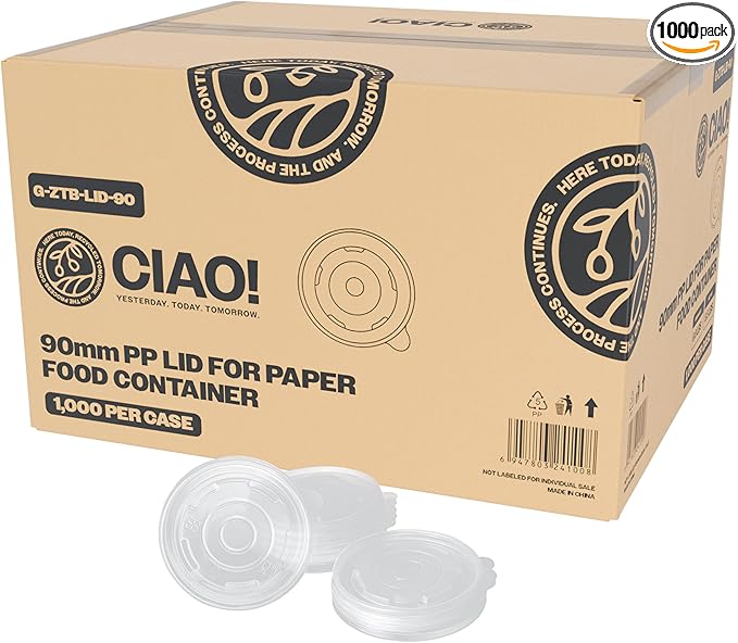 CIAO! 90mm Diameter PP Lid, Designed and Fit BRAND 8oz Paper Food Container (1000/case)