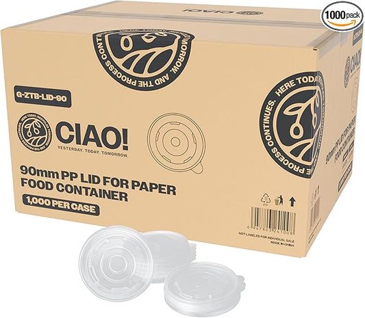 CIAO! 90mm Diameter PP Lid, Designed and Fit BRAND 8oz Paper Food Container (1000/case)