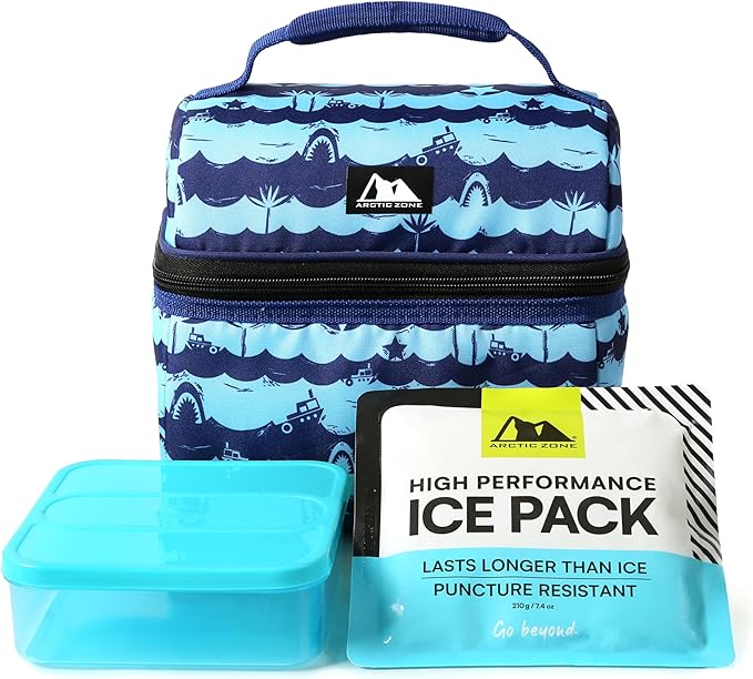 Arctic Zone Kids Lunch Bucket Combo with 210g Ice Pack and Sandwich Container, Deep Shark