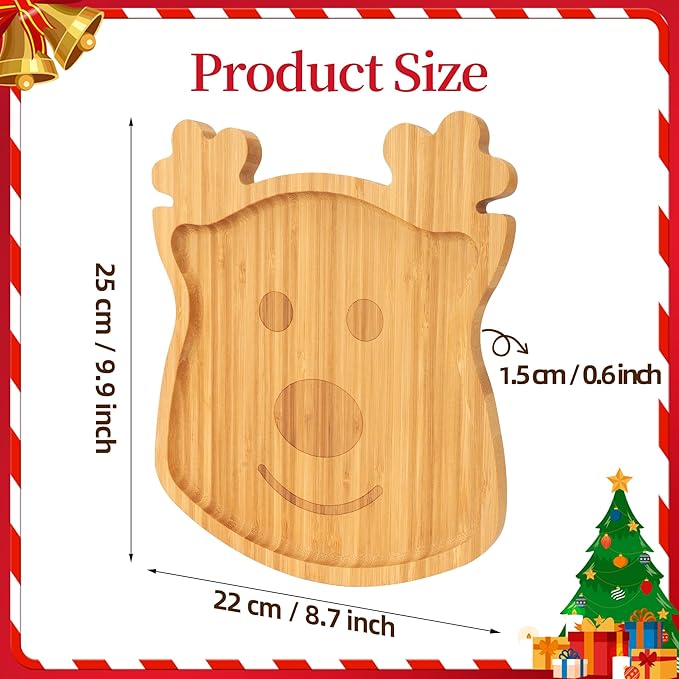 TJ POP Christmas Bamboo Serving Tray – Reindeer Shape – Wooden Holiday Platter for Snacks, Fruits & Candy – Christmas Farmhouse Table Decor