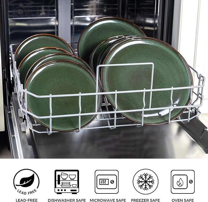 LERATIO Ceramic Dinnerware Sets for 4,12 Pieces Poreclain Plates and Bowls Sets,Scratch Resistant Dishes,Dishwasher & Microwave Saf,Oven Safe Dishes Set,Service for 4-Geen