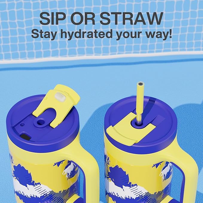 40 oz Tumbler with Handle, 2-in-1 Straw and Sip Lid, Leakproof, Dishwasher Safe, Insulated Stainless Steel Travel Coffee Mug, Keeps Cold for 34 Hours, Fits in Car Cup Holder (Rise to Glory)