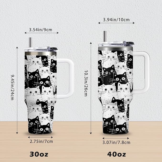 Cat Gifts for Women Girls Funny Black Cat Cup Tumbler with Handle 30oz Everything Is Fine Cats Themed Insulated Travel Coffee Mugs Cool Gifts for Cats Lovers Mom Christmas Birthday Present