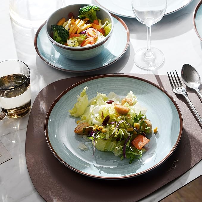 Melamine Dinnerware Set for 4, 12Pcs Dinnerware Sets, Mint Blue Plates And Bowls Sets Morden Dish Set Dishwasher Safe BPA Free(Green)