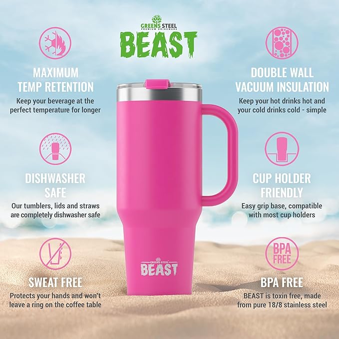 Beast 42 oz Tumbler Stainless Steel Vacuum Insulated Coffee Ice Cup Double Wall Travel Flask (Cupcake Pink)