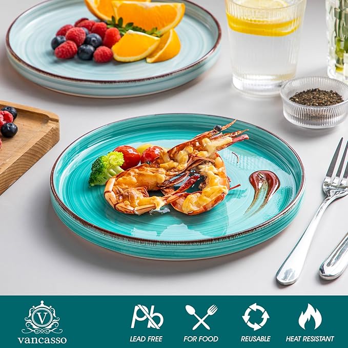 vancasso Bonita 8.5 inch Salad Plates, Ceramic Small Dinner Plates Set, Dessert Plates Set of 6, Microwave,Oven and Dishwasher Safe, Blue