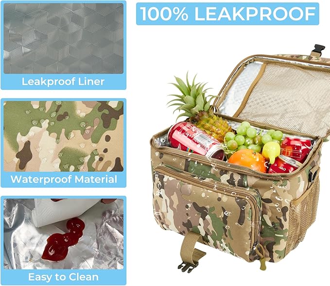 Ronyes Tactical Lunch Box for Men,Large Insulated Lunch Bag with Shoulder Strap,Heavy Duty lunchbox Cooler MOLLE Webbing, Leakproof Pail for Work Camping Fishing-Camo Brown