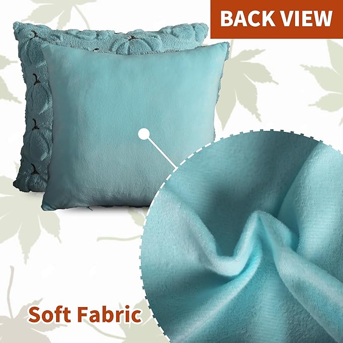 4TH Emotion Fall Pumpkins Decorative Pillow Covers 18x18 Set of 2, Light Blue Soft Plush Faux Fur Wool Farmhouse Throw Cushion Cases for Autumn Thanksgiving Holiday Home Decorations