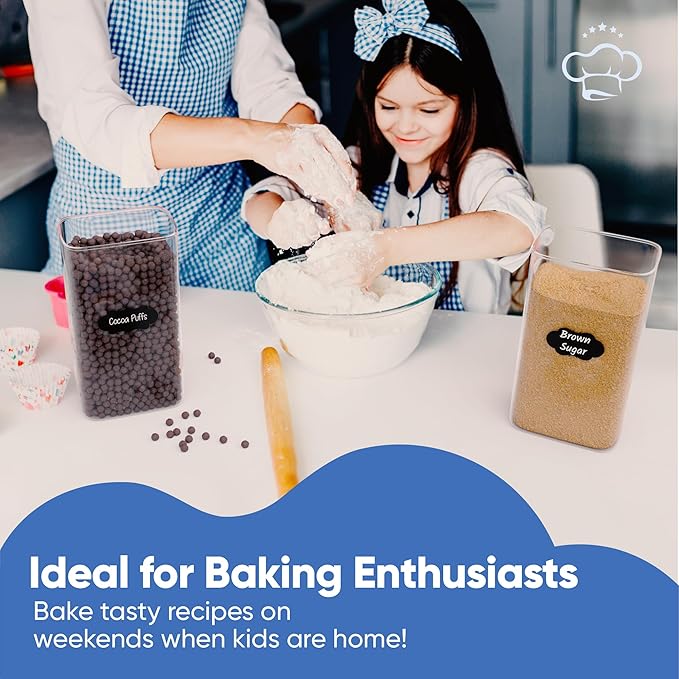 Chef's Path Large Airtight Food Storage Containers with White Lids, Set of 4, 3.2L, 109Oz, Kitchen and Pantry Canisters for Pasta, Cereal, Noodles, and Flour Storage - Transparent