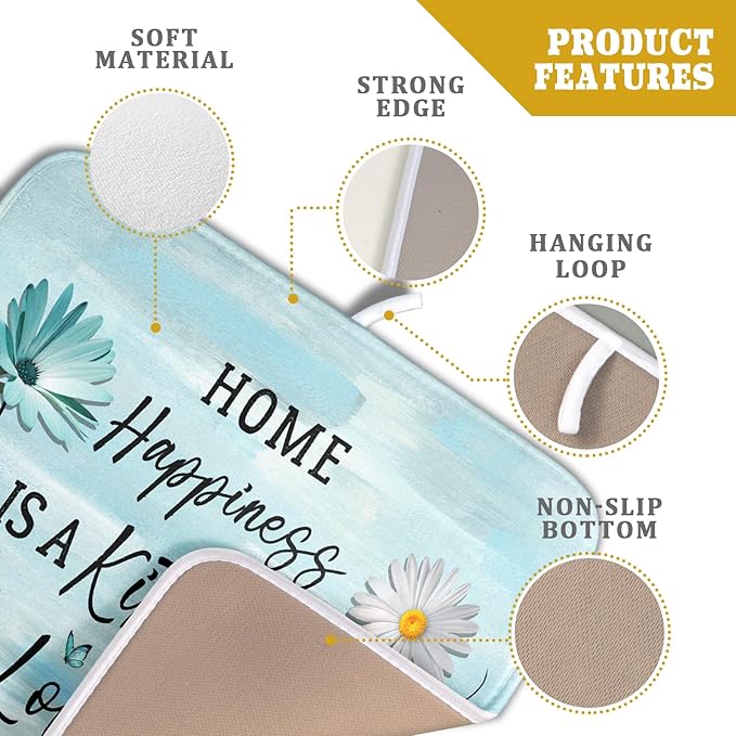 Blue Daisy Dish Drying Mat 16x18 Inch Love Kitchen Absorbent Microfiber Washable Fast Drying Pad Dishes Rack Mat for Kitchen Counter