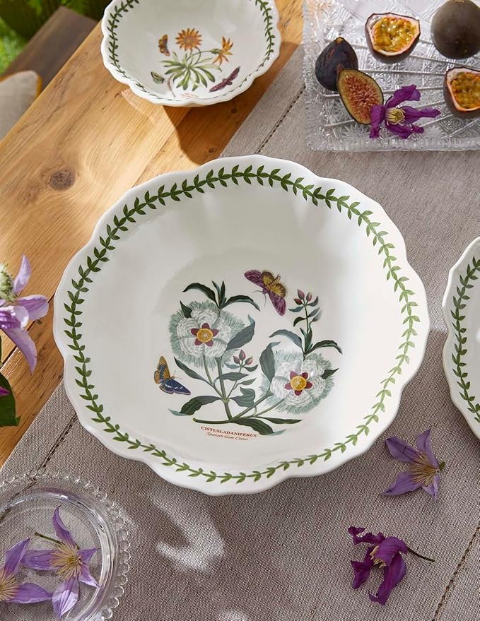 Portmeirion Botanic Garden Lotus Blossom Bowl, Set of 4 - Manchineel Tree Motif, 9-Inch Porcelain Bowls for Soup, Salad & Fruit, Microwave & Dishwasher Safe Botanical Tableware