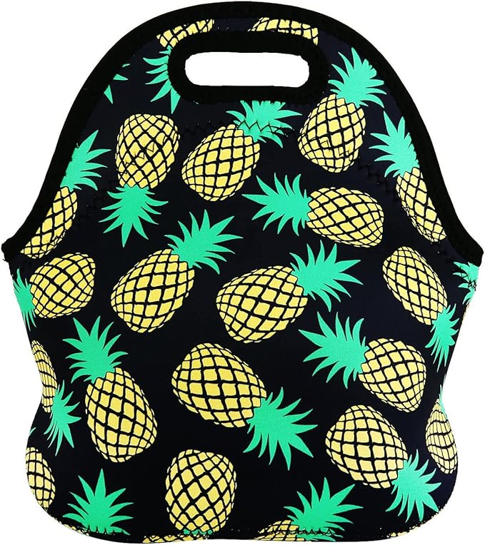 Violet Mist Womens Reusable Neoprene Lunch Bag Cute Insulated Lunch Box Pineapple Fruits Print Thermal lunch bags Bag Waterproof Food Handbags Meal Prep Lunchbags Travel Work Gift for Women Men Adult