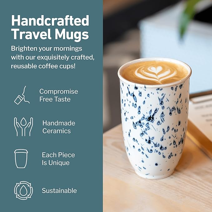 Travel Mug - Travel Size Mug – Reusable Coffee Mug Unique to Go Mug – Microwave & Dishwasher Safe Coffee White & Blue Tumbler - Gifts for Women Men Him Her – 12oz – Orchid