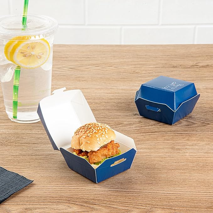 Restaurantware 2.5 x 2.5 x 2 Inch Mini Burger Boxes 100 Clamshell Food Containers - Hinged Lid Disposable Frenchie Paper Take Out Boxes Serve Sliders Or Finger Foods